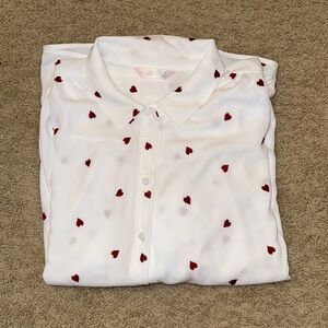 LC Lauren Conrad Women’s Button-Down Shirt with Red Heart Print